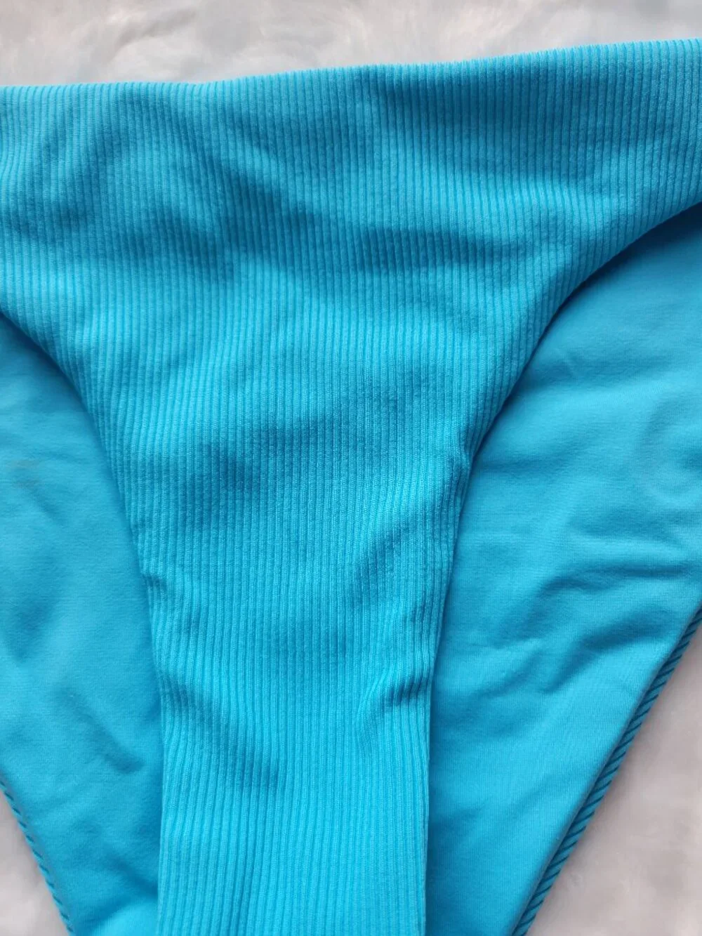 L*Space Blue Bikini Bottom Women's Medium Camacho Cheeky Ribbed Swimwear NWOT